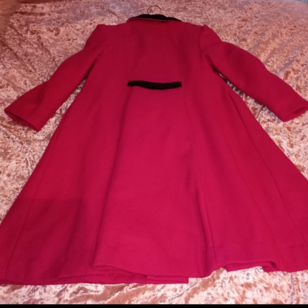 Large Girls Lil Miss Bobbie Hot Pink Vintage Wool Long Pea Coat - Picture 6 of 6